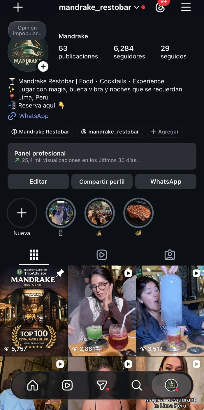 Instagram de Mandrake Restobar